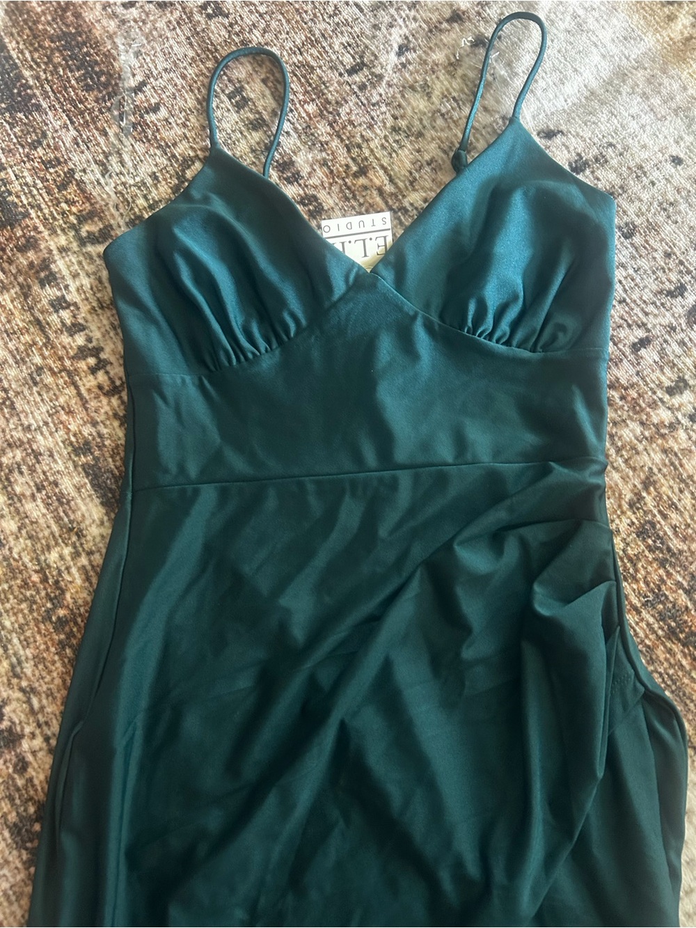 Pelle Studio Emerald Green Satin High-Low Slip Dress